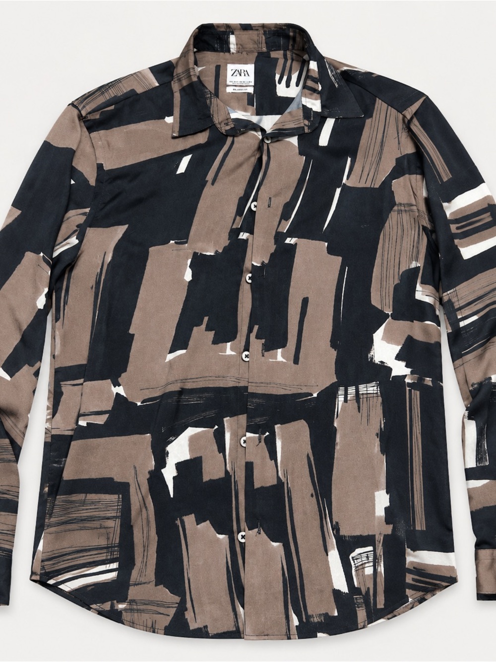 Zara Relaxed-Fit Abstract Print Shirt in Black, Brown, Cream